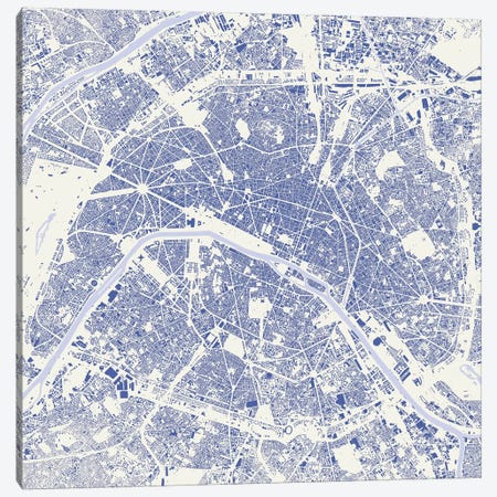 Paris Urban Map (Blue) Canvas Print #ESV251} by Urbanmap Canvas Art