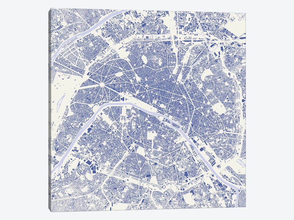 Paris Urban Map (Blue) by Urbanmap 1-piece Canvas Artwork