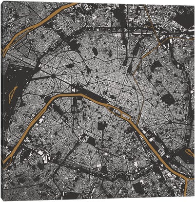 Paris Urban Map (Gold) Canvas Art Print - Urbanmap