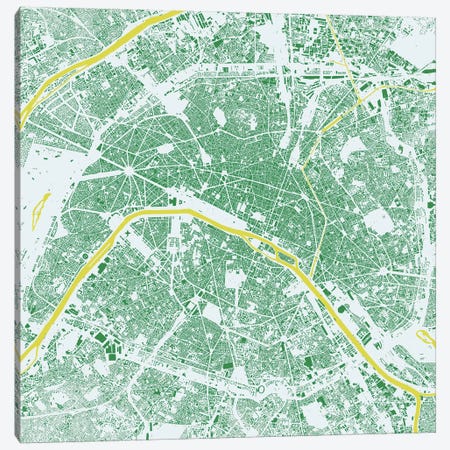 Paris Urban Map (Green) Canvas Print #ESV253} by Urbanmap Canvas Wall Art