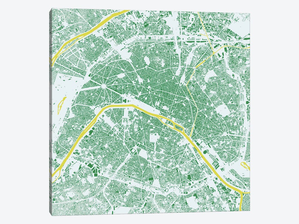 Paris Urban Map (Green) by Urbanmap 1-piece Canvas Art