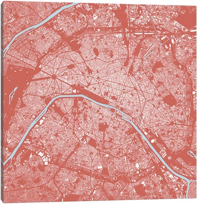 Paris Urban Map (Pink) Canvas Art Print - Paris Maps