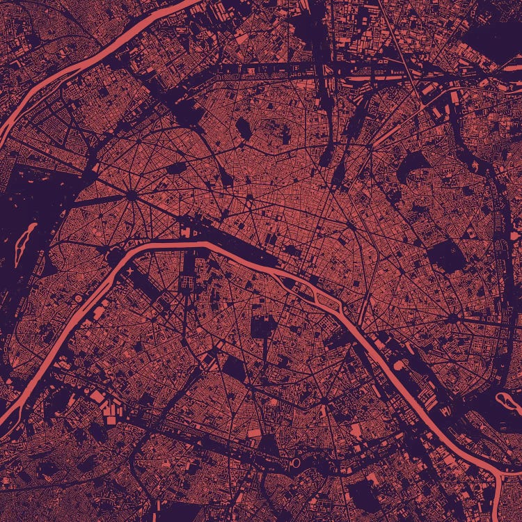 Paris Urban Map (Purple Night)