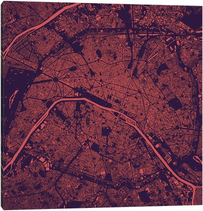 Paris Urban Map (Purple Night) Canvas Art Print - Urbanmap