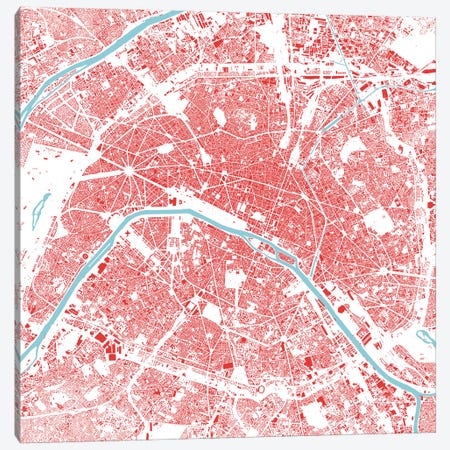 Paris Urban Map (Red) Canvas Print #ESV256} by Urbanmap Canvas Art Print