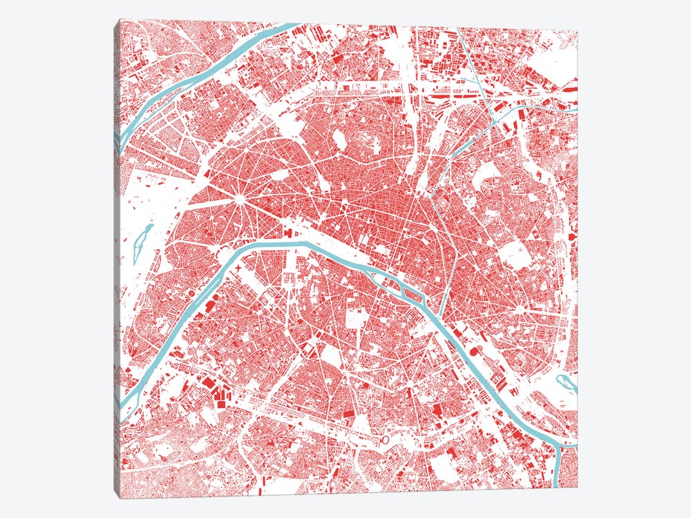 Paris Urban Map (Red) by Urbanmap 1-piece Canvas Print