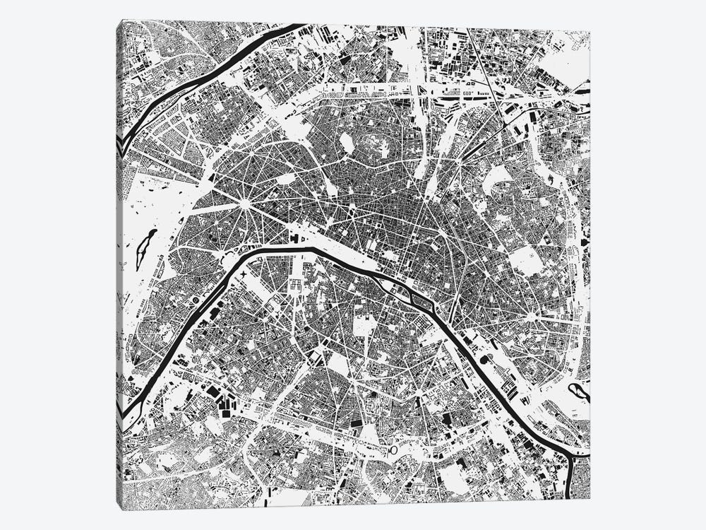 Paris Urban Map (White) by Urbanmap 1-piece Canvas Wall Art