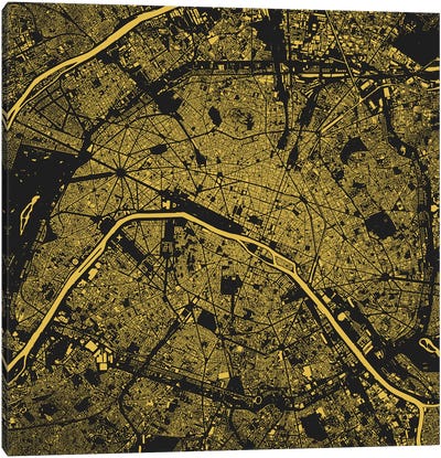 Paris Urban Map (Yellow) Canvas Art Print