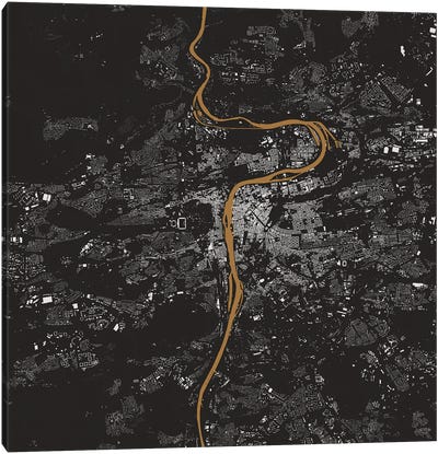 Prague Urban Map (Gold) Canvas Art Print - Industrial Décor