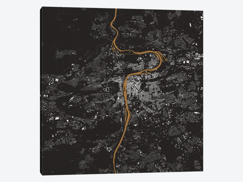 Prague Urban Map (Gold) by Urbanmap 1-piece Canvas Print