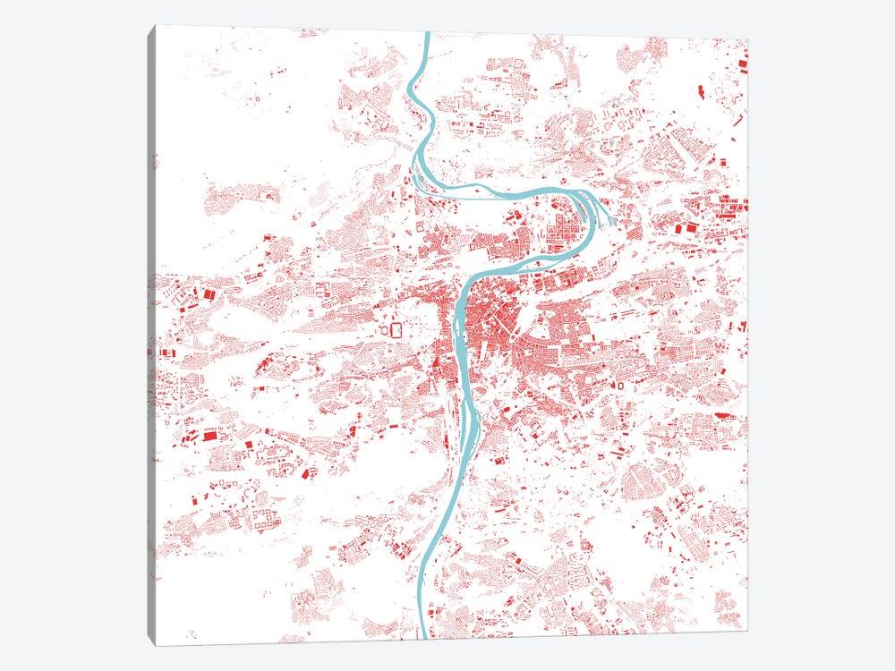 Prague Urban Map (Red) by Urbanmap 1-piece Canvas Art Print