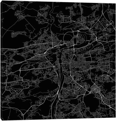 Prague Urban Roadway Map (Black) Canvas Art Print - Industrial Décor