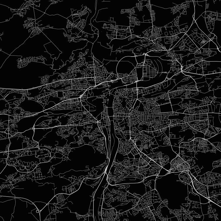 Prague Urban Roadway Map (Black) by Urbanmap wall art