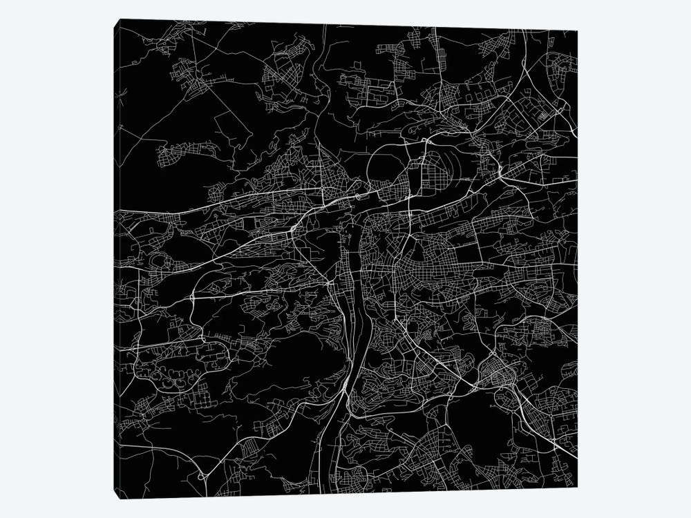 Prague Urban Roadway Map (Black) by Urbanmap 1-piece Canvas Art