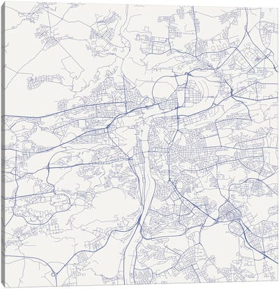Prague Urban Roadway Map (Blue) Canvas Art Print - Urban Maps
