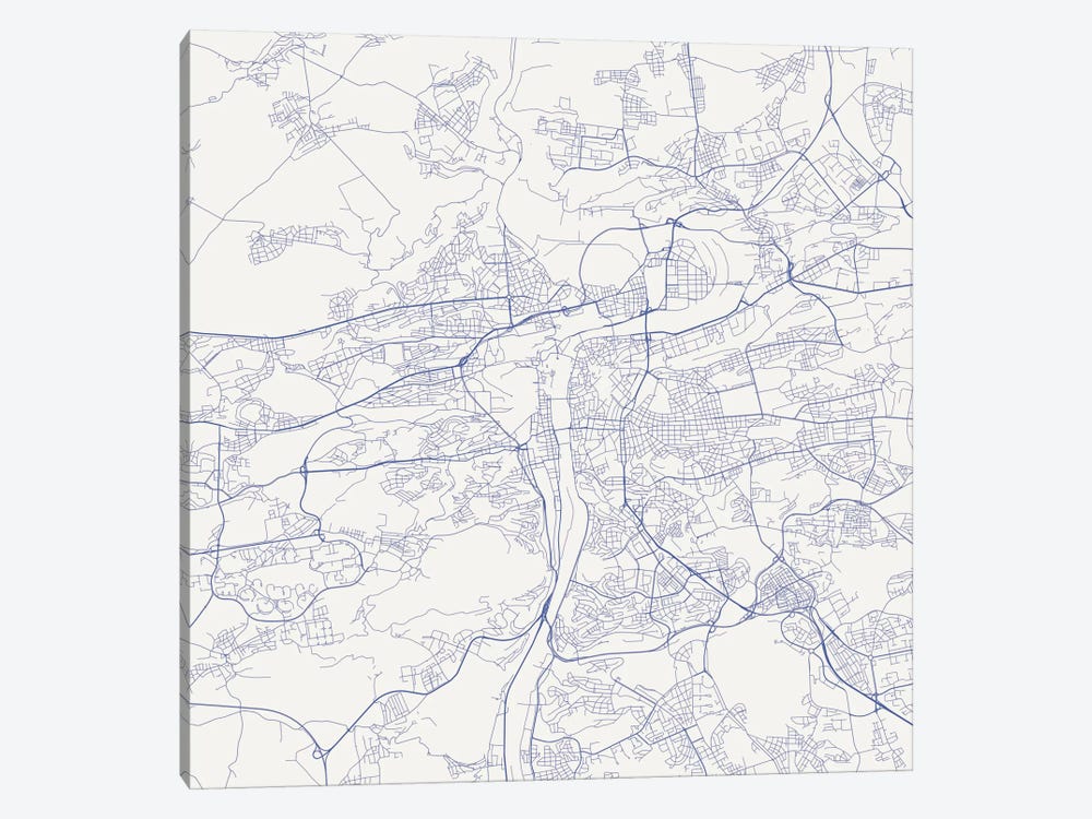 Prague Urban Roadway Map (Blue) by Urbanmap 1-piece Canvas Print