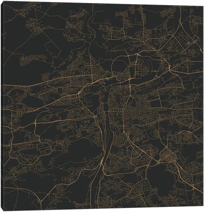 Prague Urban Roadway Map (Gold) Canvas Art Print - Prague Art