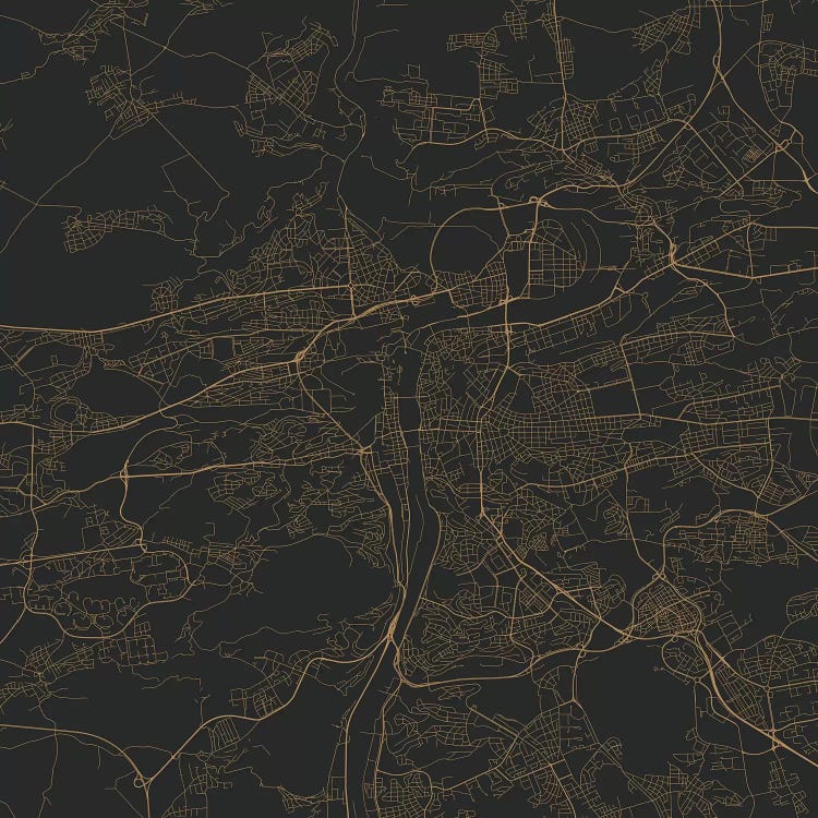 Prague Urban Roadway Map (Gold)