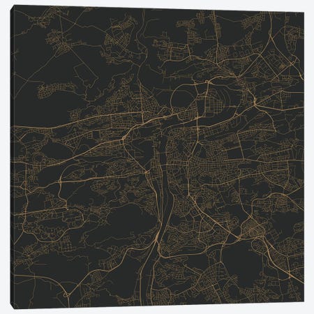 Prague Urban Roadway Map (Gold) Canvas Print #ESV270} by Urbanmap Canvas Artwork