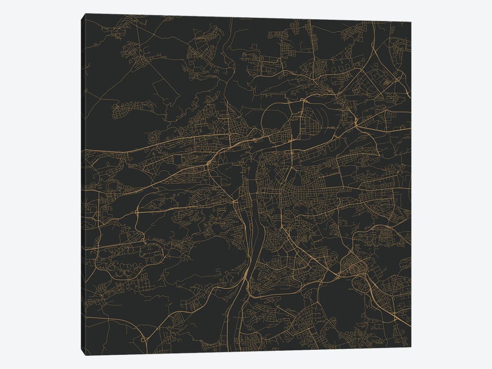 Prague Urban Roadway Map (Gold) by Urbanmap 1-piece Canvas Print