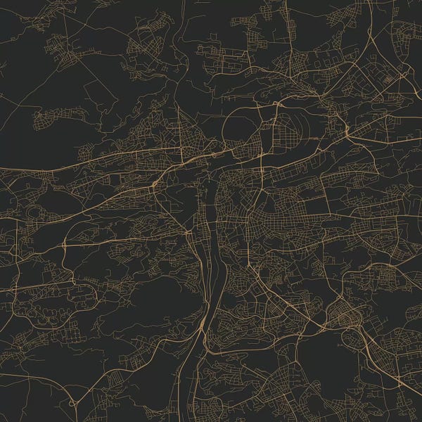 Abstract: Prague Urban Roadway Map (Gold) by Urbanmap