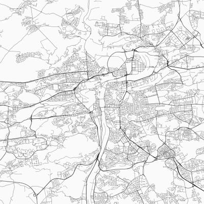 Prague Urban Roadway Map (White) by Urbanmap framed canvas print