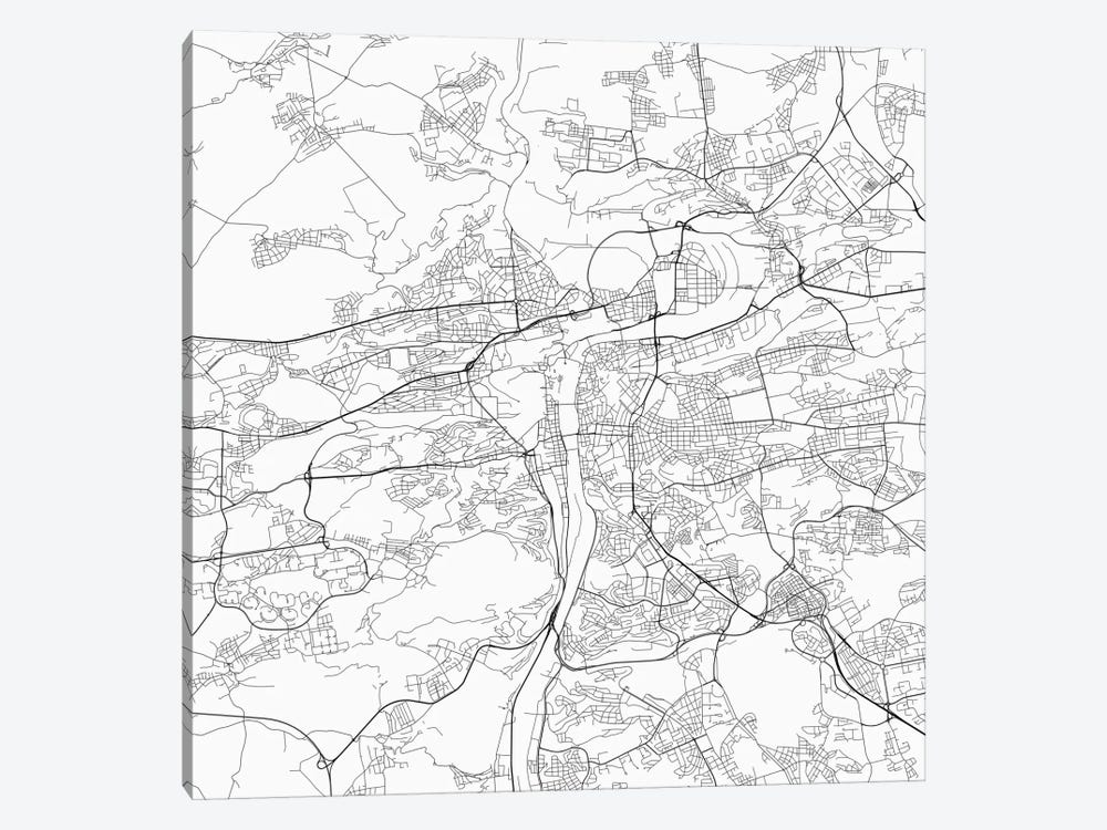 Prague Urban Roadway Map (White) by Urbanmap 1-piece Canvas Wall Art