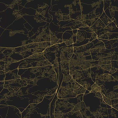 Prague Urban Roadway Map (Yellow) by Urbanmap framed canvas print