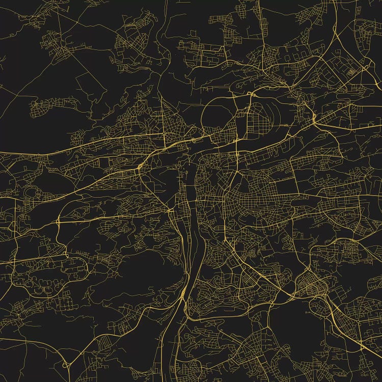 Prague Urban Roadway Map (Yellow) by Urbanmap wall art