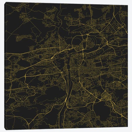 Prague Urban Roadway Map (Yellow) Canvas Print #ESV276} by Urbanmap Art Print