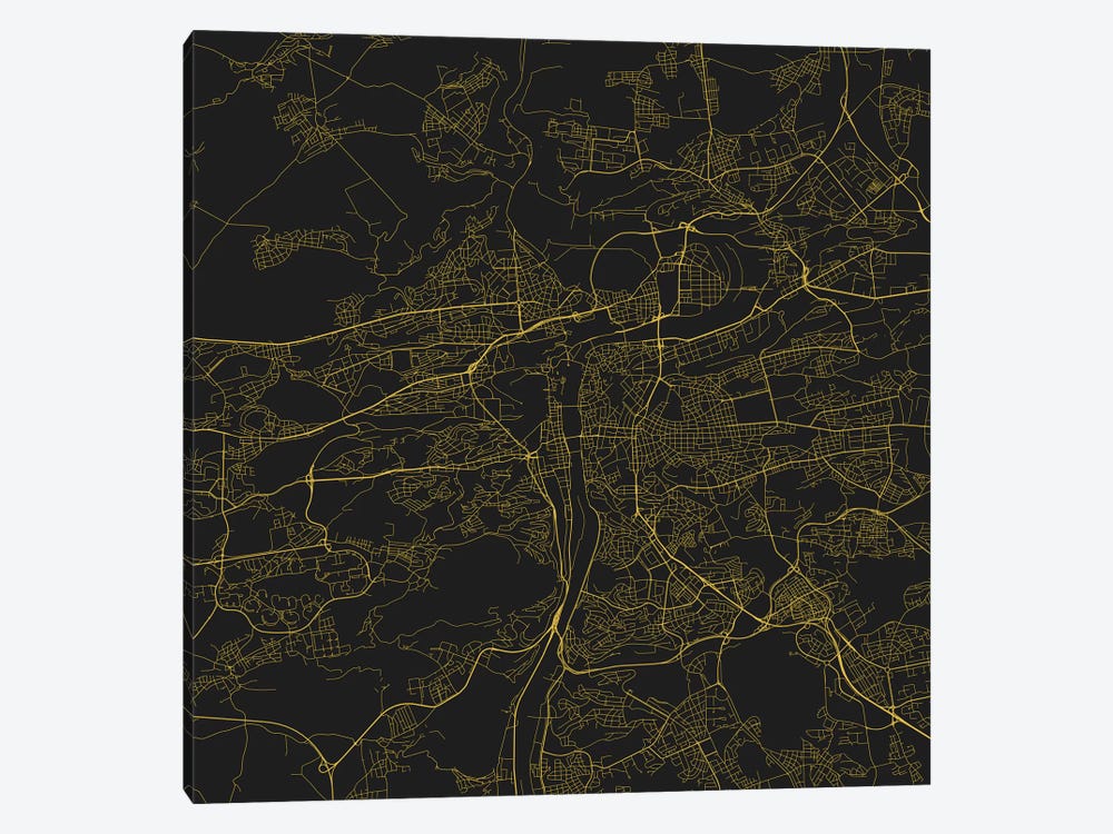 Prague Urban Roadway Map (Yellow) by Urbanmap 1-piece Canvas Art Print
