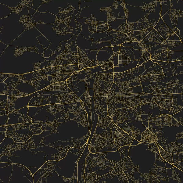 Abstract: Prague Urban Roadway Map (Yellow) by Urbanmap