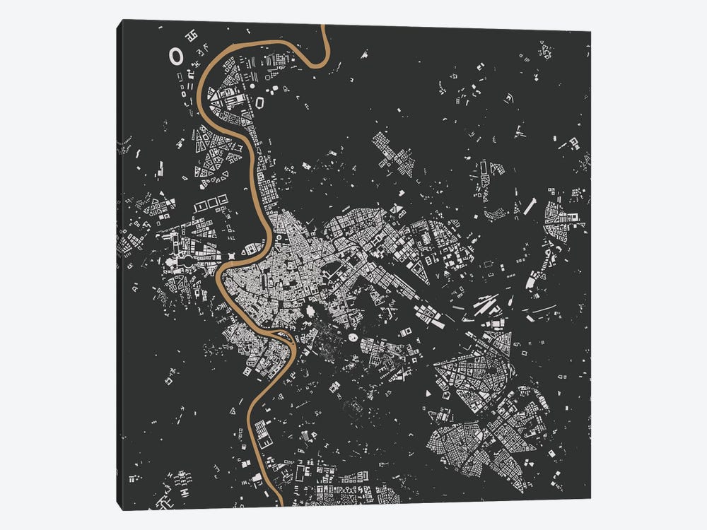 Rome Urban Map (Black & Gold) by Urbanmap 1-piece Canvas Wall Art