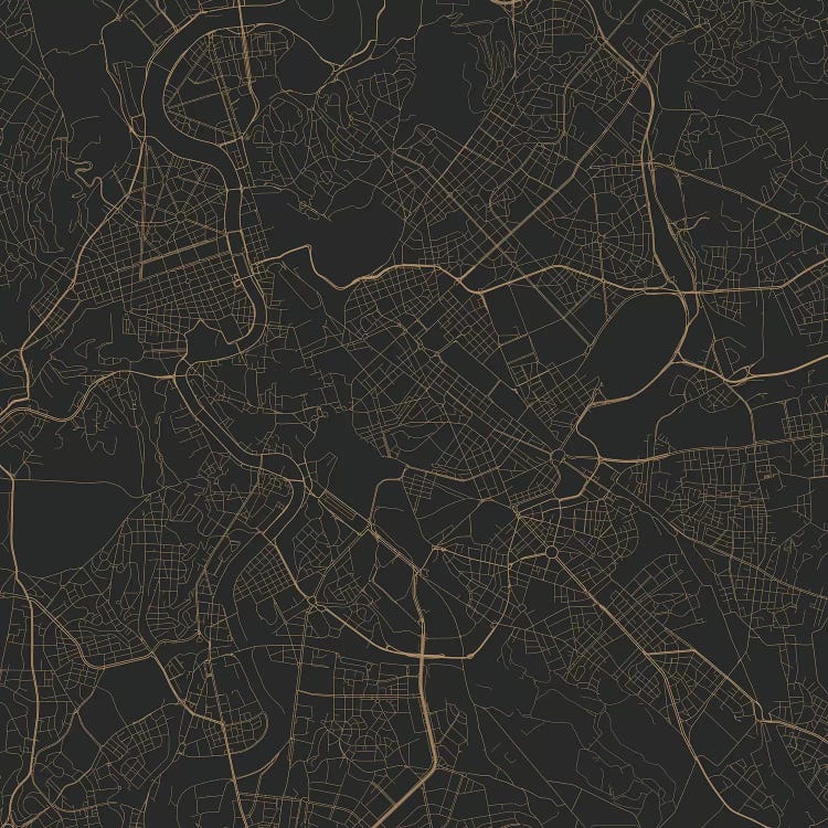 Rome Urban Roadway Map (Black & Gold) by Urbanmap wall art