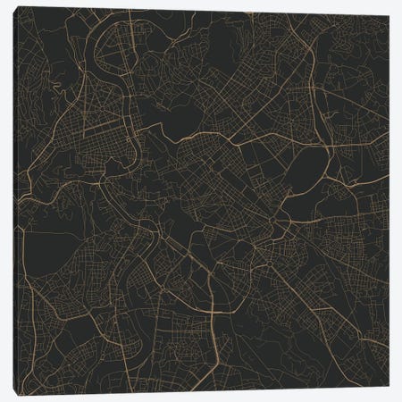 Rome Urban Roadway Map (Black & Gold) Canvas Print #ESV295} by Urbanmap Canvas Art Print