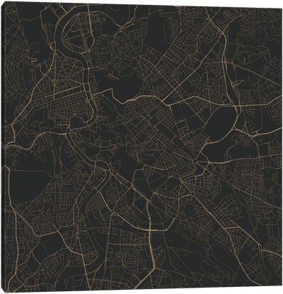 Rome Urban Roadway Map (Black & Gold) Canvas Art Print - Rome Maps