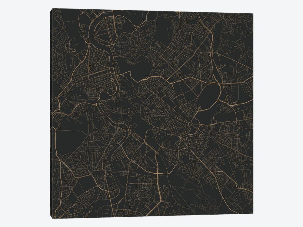 Rome Urban Roadway Map (Black & Gold) by Urbanmap 1-piece Canvas Art