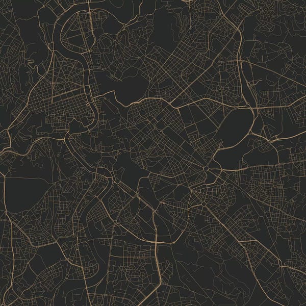 Abstract: Rome Urban Roadway Map (Black & Gold) by Urbanmap