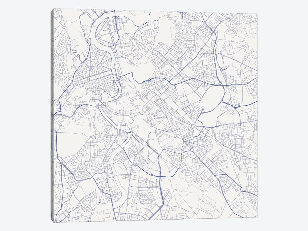 Rome Urban Roadway Map (Blue) by Urbanmap 1-piece Canvas Art