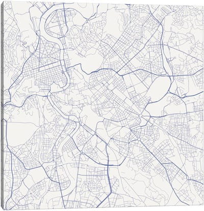 Rome Urban Roadway Map (Blue) Canvas Art Print - Rome Art