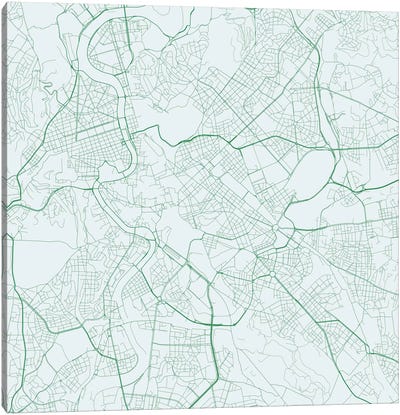 Rome Urban Roadway Map (Green) Canvas Art Print - Industrial Décor