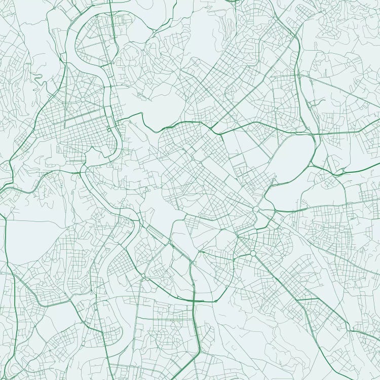 Rome Urban Roadway Map (Green) by Urbanmap wall art