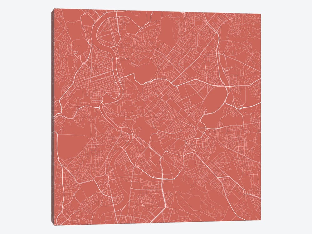 Rome Urban Roadway Map (Pink) by Urbanmap 1-piece Canvas Art