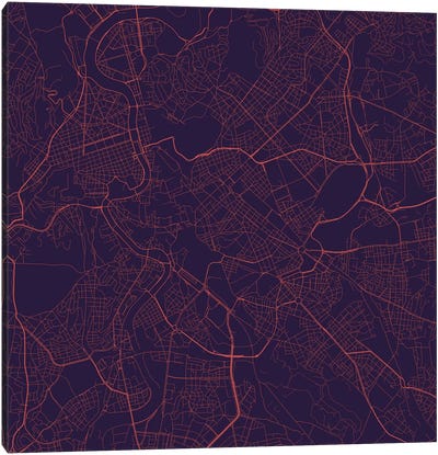 Rome Urban Roadway Map (Purple Night) Canvas Art Print - Rome Art