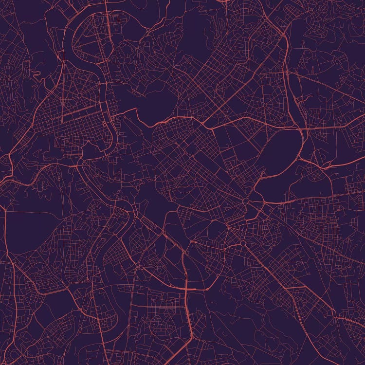 Rome Urban Roadway Map (Purple Night) by Urbanmap wall art