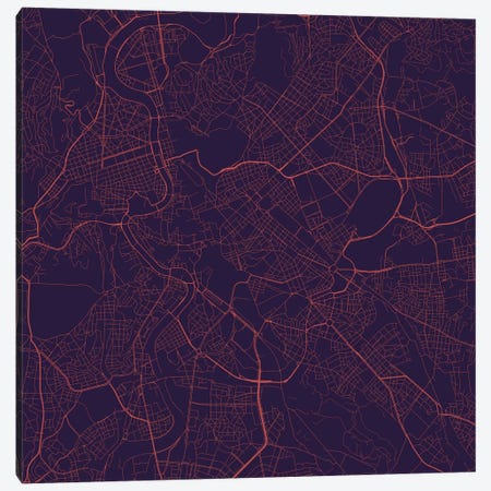 Rome Urban Roadway Map (Purple Night) Canvas Print #ESV300} by Urbanmap Canvas Artwork