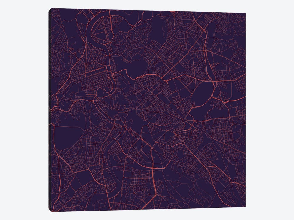 Rome Urban Roadway Map (Purple Night) by Urbanmap 1-piece Art Print