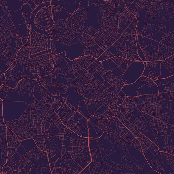 Rome Maps: Rome Urban Roadway Map (Purple Night) by Urbanmap
