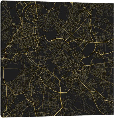 Rome Urban Roadway Map (Yellow) Canvas Art Print - Rome Art