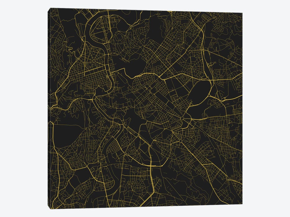 Rome Urban Roadway Map (Yellow) by Urbanmap 1-piece Canvas Artwork
